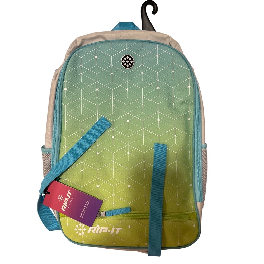 RIP-IT‎ Classic Softball Backpack 2 Teal Lime Green Ombre Geometric Bat Bag NEW